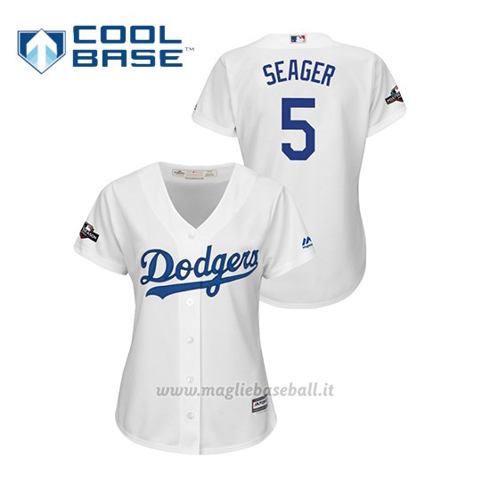 Maglia Baseball Donna Los Angeles Dodgers 5 C Orey Seager 2019 Postseason Cool Base Bianco